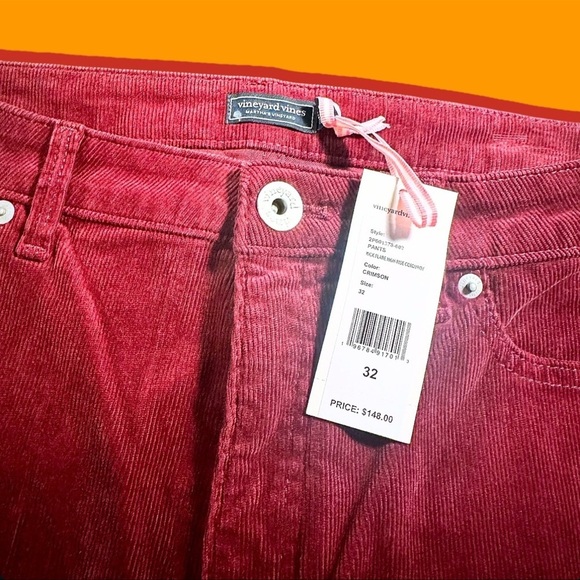 NWT Vineyard Vines Kick-Flare High-Rise Corduroy Pants in “Crimson” Red Size 32 - Picture 2 of 9